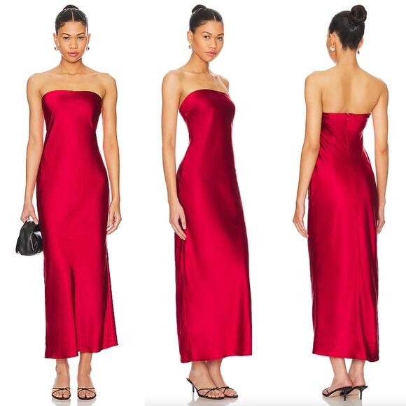 MORE TO COME | Emma Strapless Maxi Dress in Red Satin Tube Dress M - Picture 1 of 15